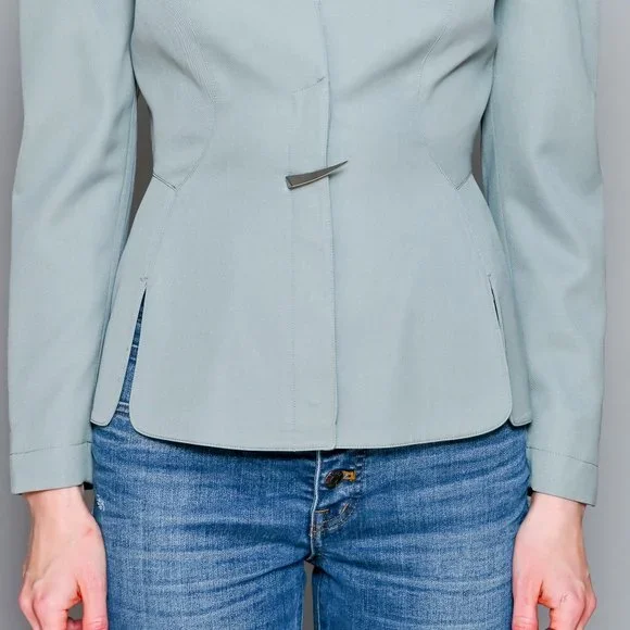 THIERRY MUGLER Vintage Seafoam Wool Structured Blazer - Picture 3 of 14